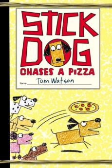 Stick dog chases a pizza