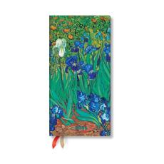 Van goghâ€™s irises slim 12-month horizontal hardback dayplanner 2025 (elastic band closure)